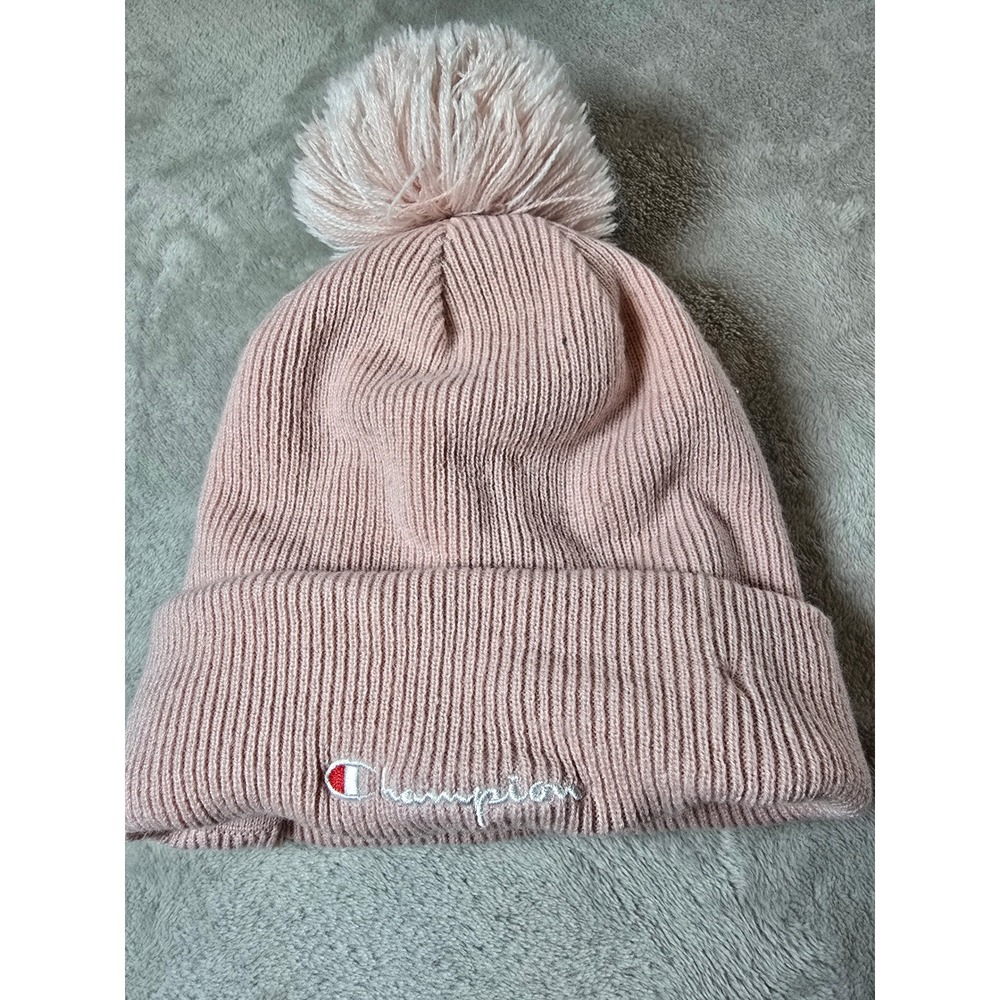 Champion Women's Pink Knit Beanie Hat with Pom Lined Winter‎ Warm
